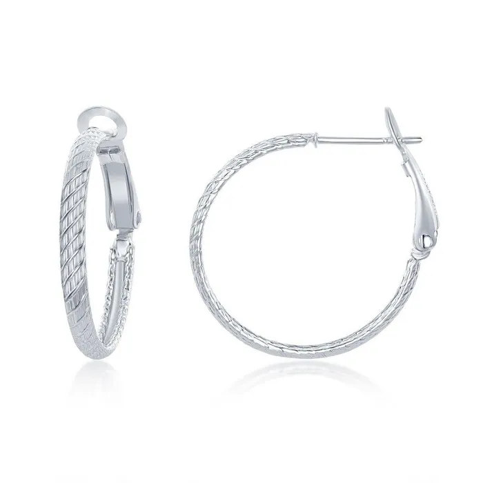 Classic Earrings Sterling Silver 25mm DiamondCut Hoop Earrings