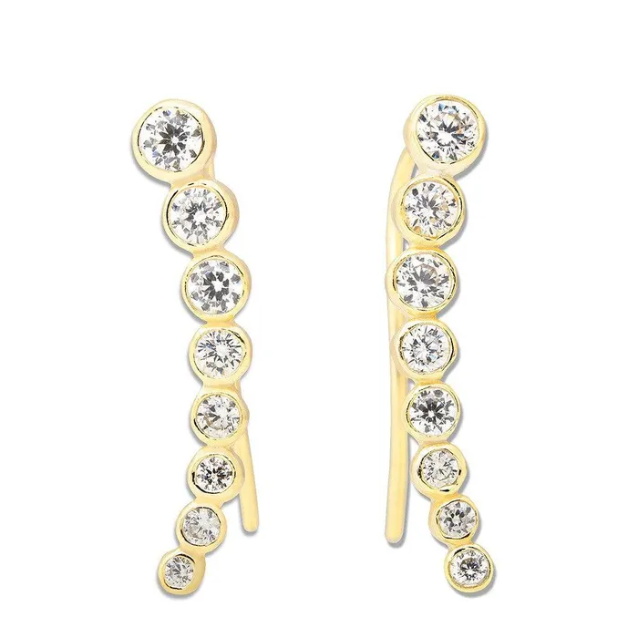 Classic Earrings Sterling Silver Gold Plated CZ Ear Crawler Earrings