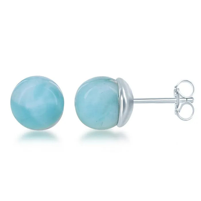 Classic Earrings Sterling Silver Larimar Ball Earrings