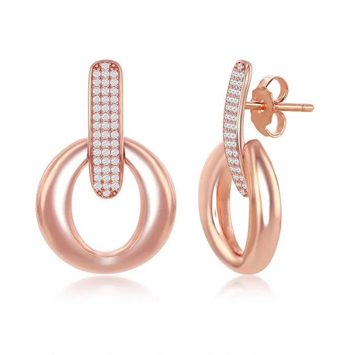 Classic Earrings Sterling Silver Polished DoorKnocker Pave Earrings Rose Gold Plated Classic Earrings Sterling Silver Polished DoorKnocker Pave Earrings Rose Gold Plated