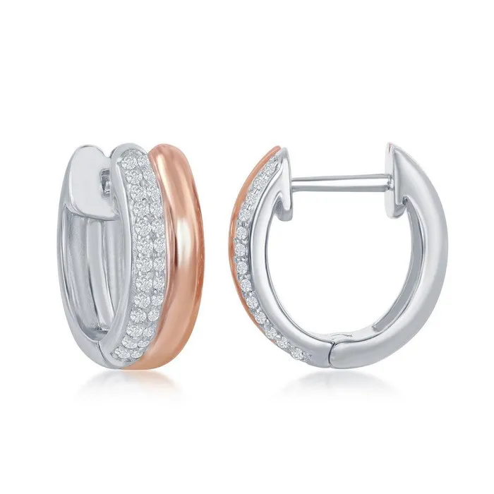 Classic Earrings Sterling Silver TwoTone Micro Pave Double Hoop Earrings
