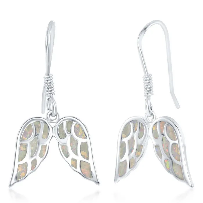 Classic Earrings Sterling Silver White Inlay Angel Wings Earrings