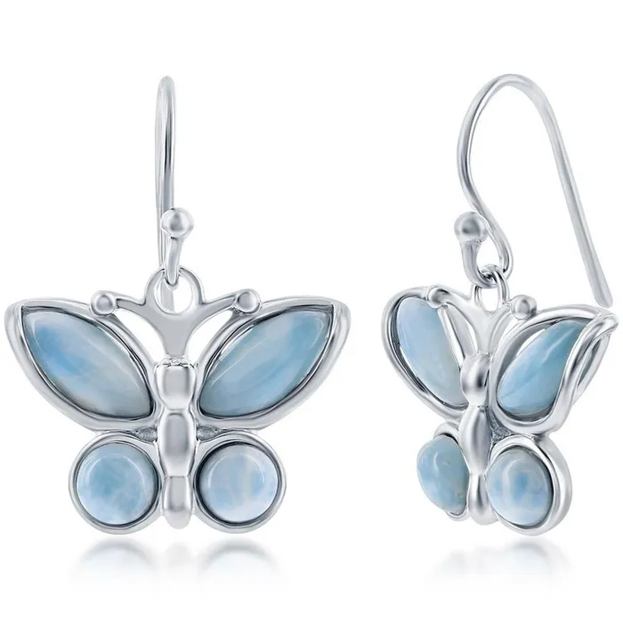Classic Earrings Womens Earrings Sterling Silver Blue Larimar Butterfly D7800 Classic Earrings Womens Earrings Sterling Silver Blue Larimar Butterfly D7800
