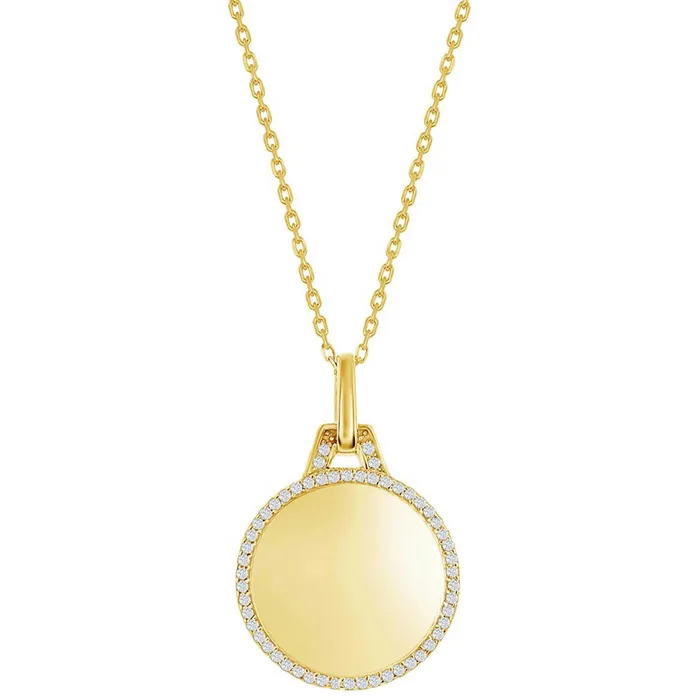 Classic Necklaces Classic Womens Necklace Gold Plated Polished Circle with CZ Border M7038GP Classic Necklaces Classic Womens Necklace Gold Plated Polished Circle with CZ Border M7038GP
