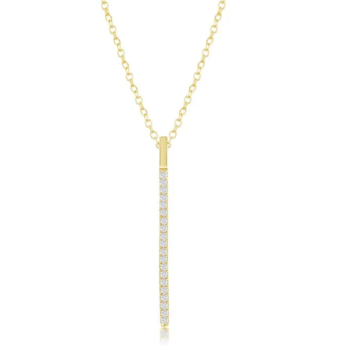 Classic Necklaces Sterling Silver Gold Plated CZ Vertical Bar Necklace