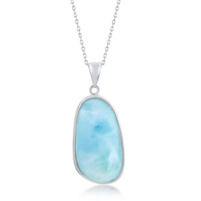 Classic Necklaces Sterling Silver Irregular Shape Larimar Pendant