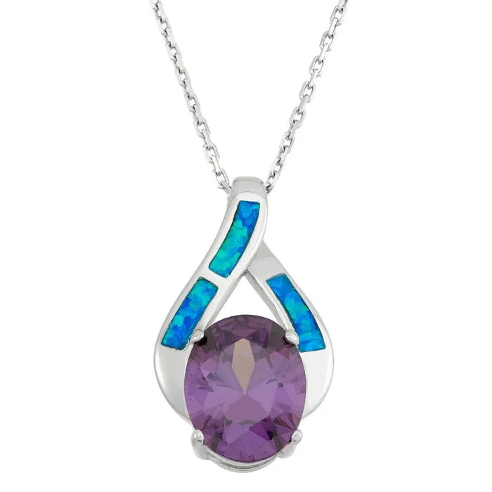 Classic Necklaces Sterling Silver Large Amethyst Oval CZ Pendant