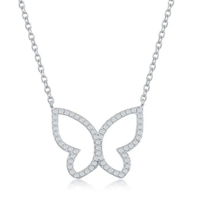 Classic Necklaces Sterling Silver Open Butterfly Cubic Zirconia Necklace