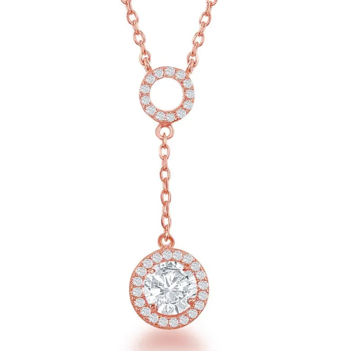 Classic Necklaces Sterling Silver Rose GP Open CZ Circle with Dropdown Necklace