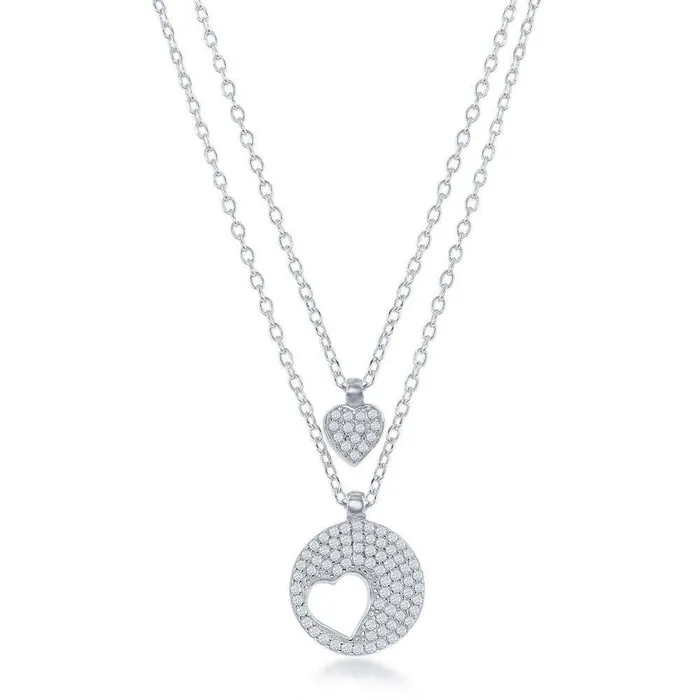 Classic Necklaces Sterling Silver Round Heart CutOut Double Strand Necklace Classic Necklaces Sterling Silver Round Heart CutOut Double Strand Necklace