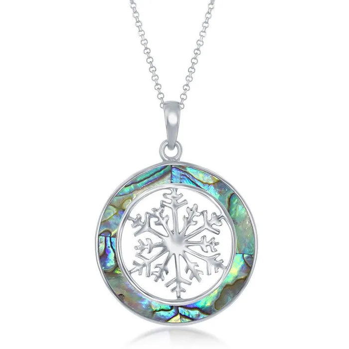 Classic Necklaces Sterling Silver Snowflake Round Pendant With Chain Abalone Classic Necklaces Sterling Silver Snowflake Round Pendant With Chain Abalone