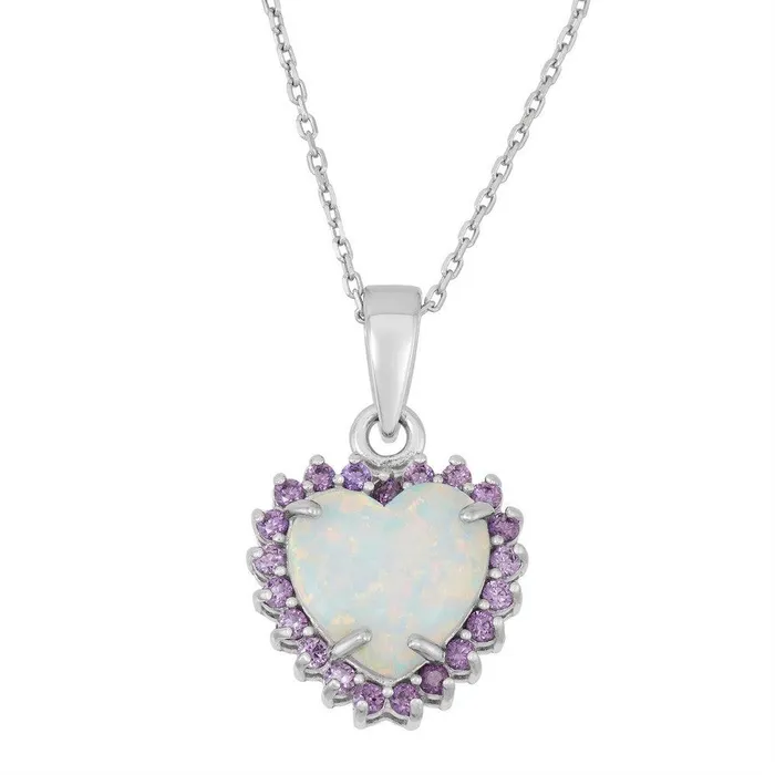 Classic Necklaces Sterling Silver White Inlay Amethyst Heart Pendant
