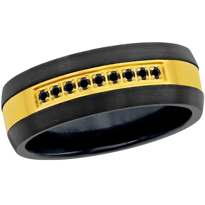 Classic Rings Mens Ring Black and Gold with Black CZ Tungsten Size 9 SW21209 Classic Rings Mens Ring Black and Gold with Black CZ Tungsten Size 9 SW21209