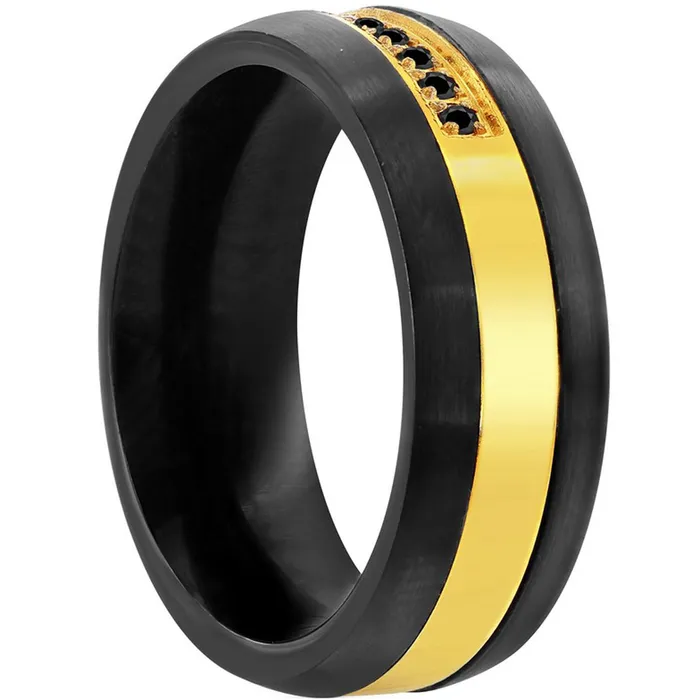 Classic Rings Mens Ring Black and Gold with Black CZ Tungsten Size 9 SW21209 Classic Rings Mens Ring Black and Gold with Black CZ Tungsten Size 9 SW21209