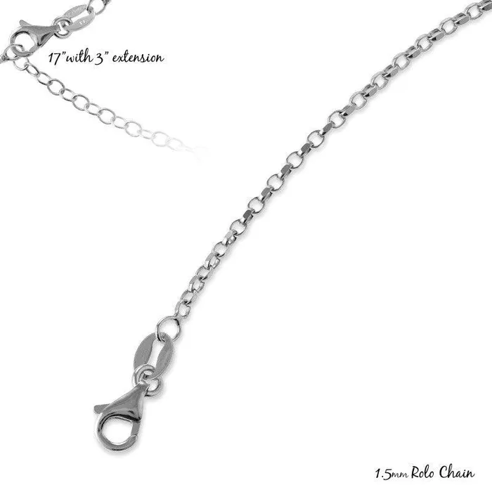 Classic Rings Sterling Silver Rhodium Plated 15mm Rolo Chain