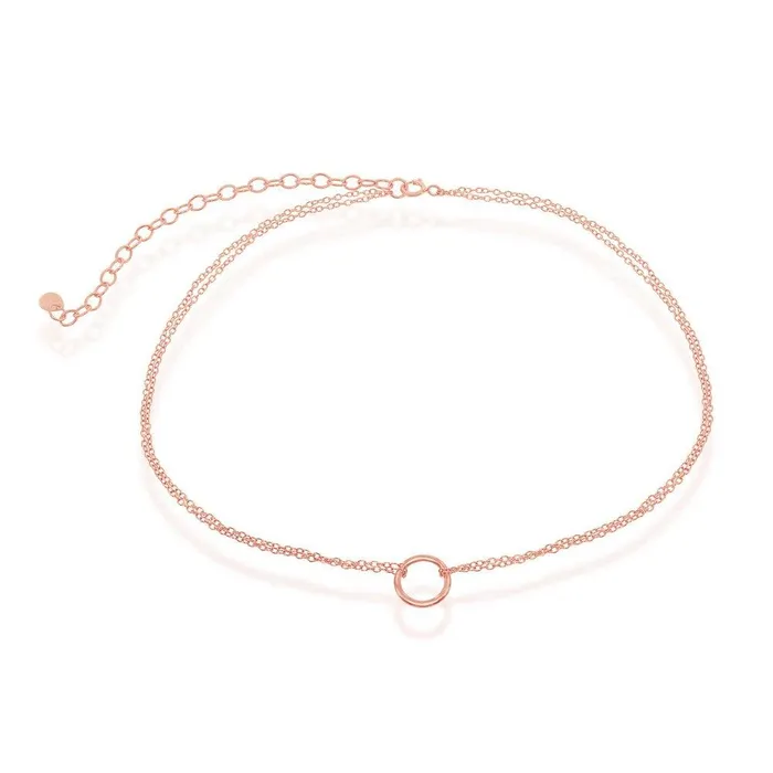 Classic Rings Sterling Silver Rose GP Double Strand with Open Circle Choker Classic Rings Sterling Silver Rose GP Double Strand with Open Circle Choker