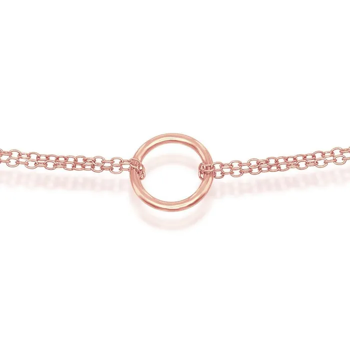 Classic Rings Sterling Silver Rose GP Double Strand with Open Circle Choker