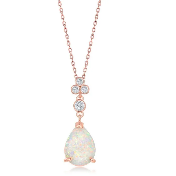 Classic Rings Sterling Silver Triple CZ Cluster PearShaped White Inlay Opal Pendant Rose Gold Plated Classic Rings Sterling Silver Triple CZ Cluster PearShaped White Inlay Opal Pendant Rose Gold Plated