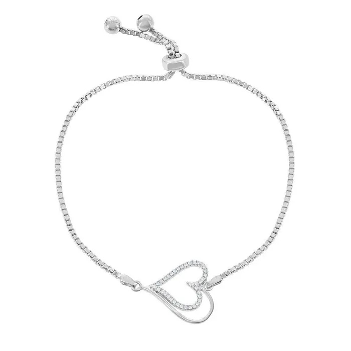Classic Sterling Silver Center Open CZ Heart and Beads Box Chain Bracelet Bracelets Classic Sterling Silver Center Open CZ Heart and Beads Box Chain Bracelet Bracelets