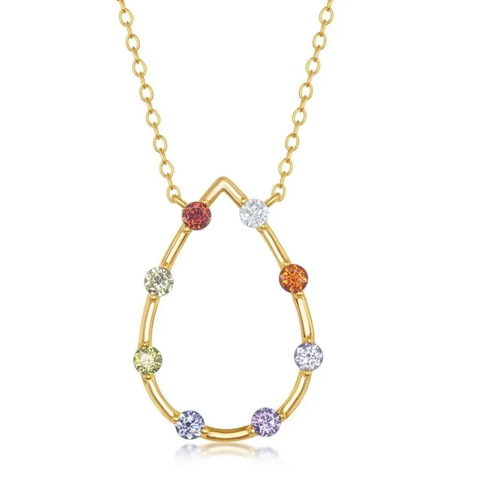 Classic Sterling Silver Gold Plated Rainbow CZ Open PearShaped Necklace Necklaces Classic Sterling Silver Gold Plated Rainbow CZ Open PearShaped Necklace Necklaces