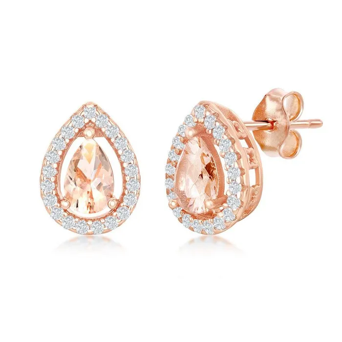 Classic Sterling Silver Rose Gold Pear Shaped Stud Earrings Earrings