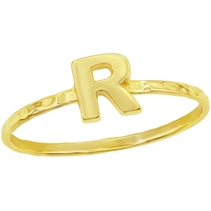 Classic Unisex Gold Tone R Initial Hammered Ring W2831 Classic Rings