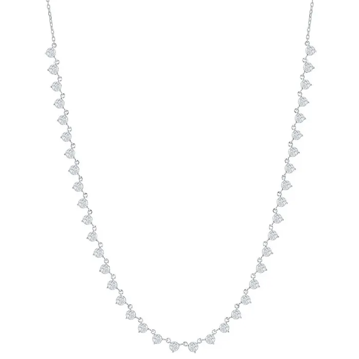 Classic Womens Necklace Sterling Silver Round White CZ Station Design M7057 Classic Necklaces Classic Womens Necklace Sterling Silver Round White CZ Station Design M7057 Classic Necklaces