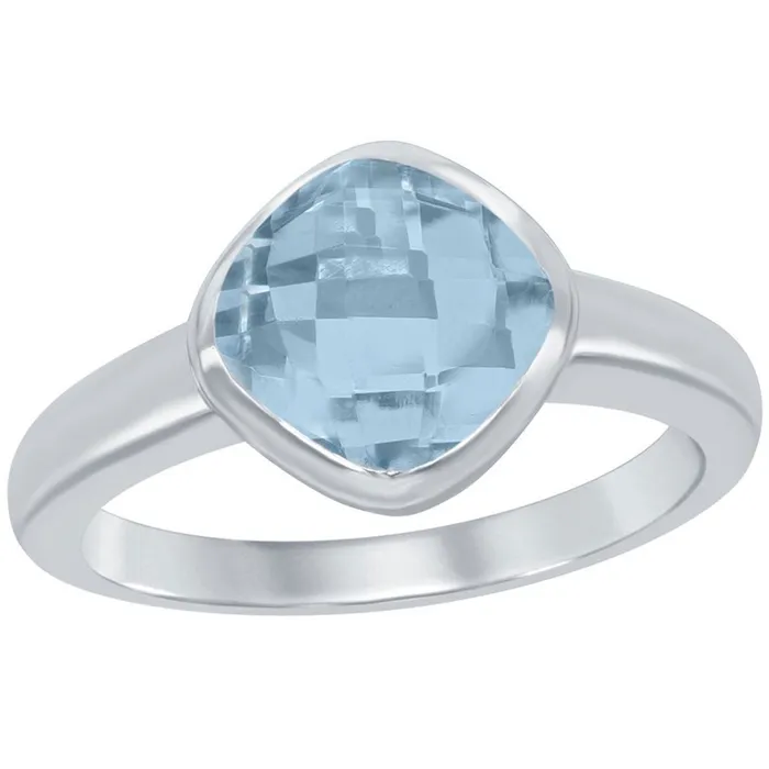 Classic Womens Silver Square Blue Topaz Ring W9861 Classic Rings