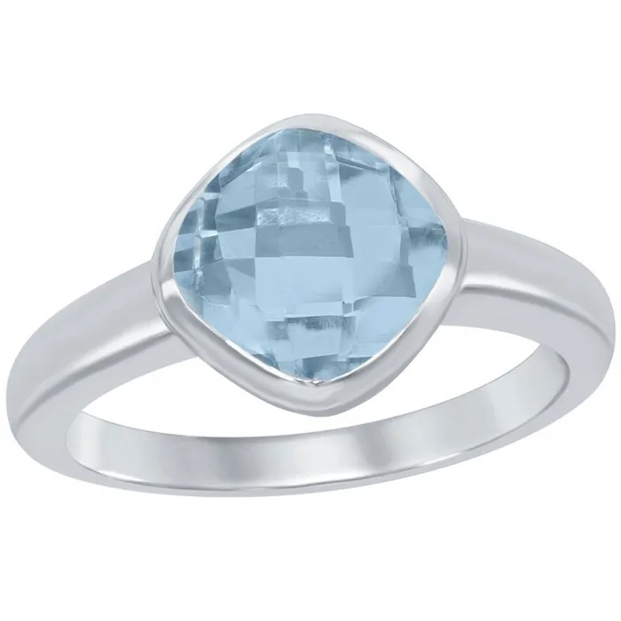 Classic Womens Silver Square Blue Topaz Ring W9861 Classic Rings