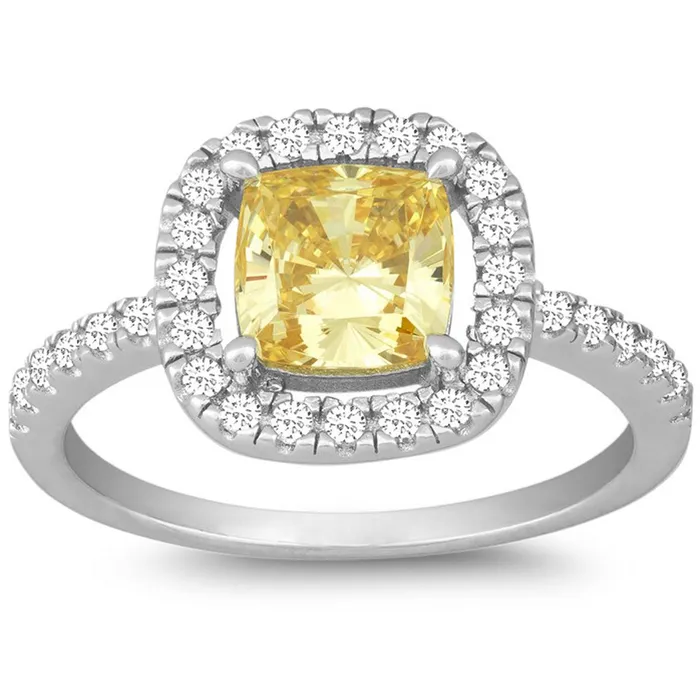 Classic Womens Square Canary and White CZ Ring W9905 Classic Rings