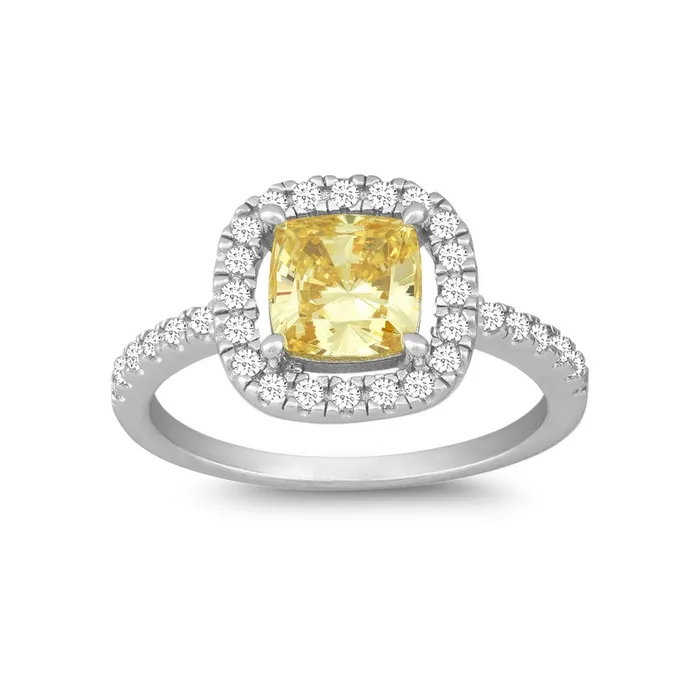Classic Womens Square Canary and White CZ Ring W9905 Classic Rings