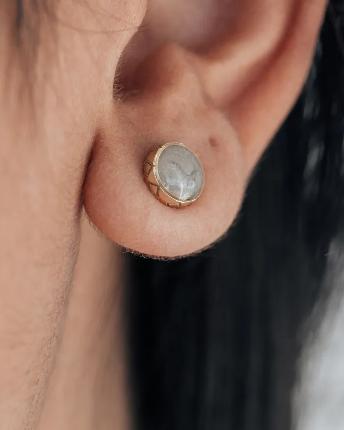 closebymejewelry Detailed Circle Stud Cremation Earrings in Sterling Silver Earrings