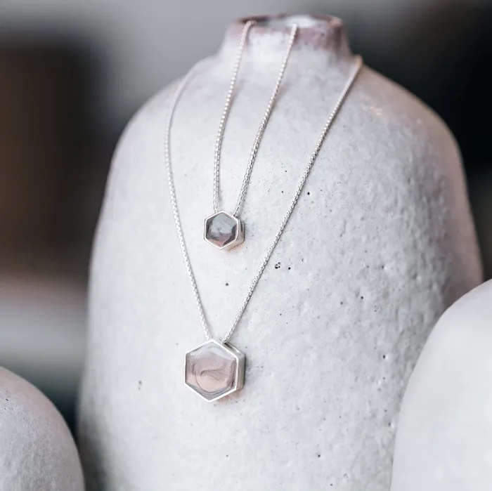 closebymejewelry Necklaces Large Hexagon Sliding Cremation Necklace in Sterling Silver