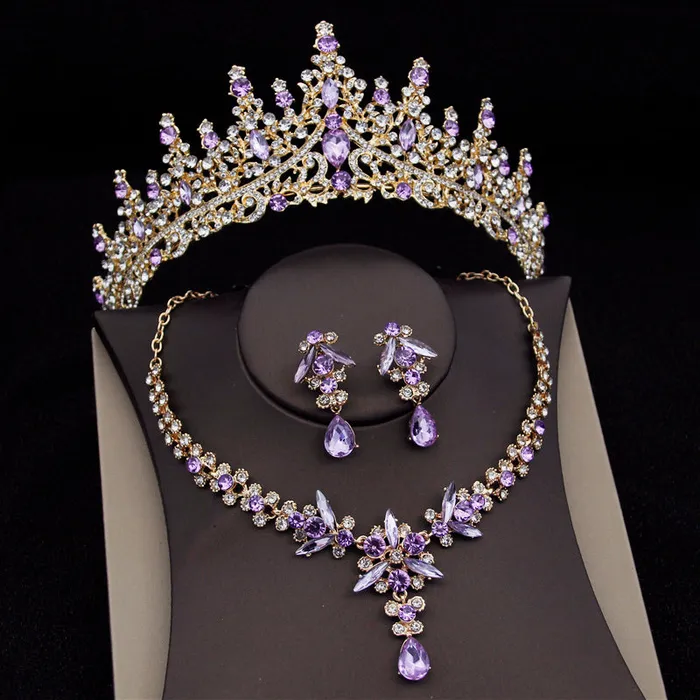 CM Womens Fashion Elegant Royal Queen Bridal Tiara Crown Earrings Necklace Jewelry Sets Divine Inspiration Styles Necklaces