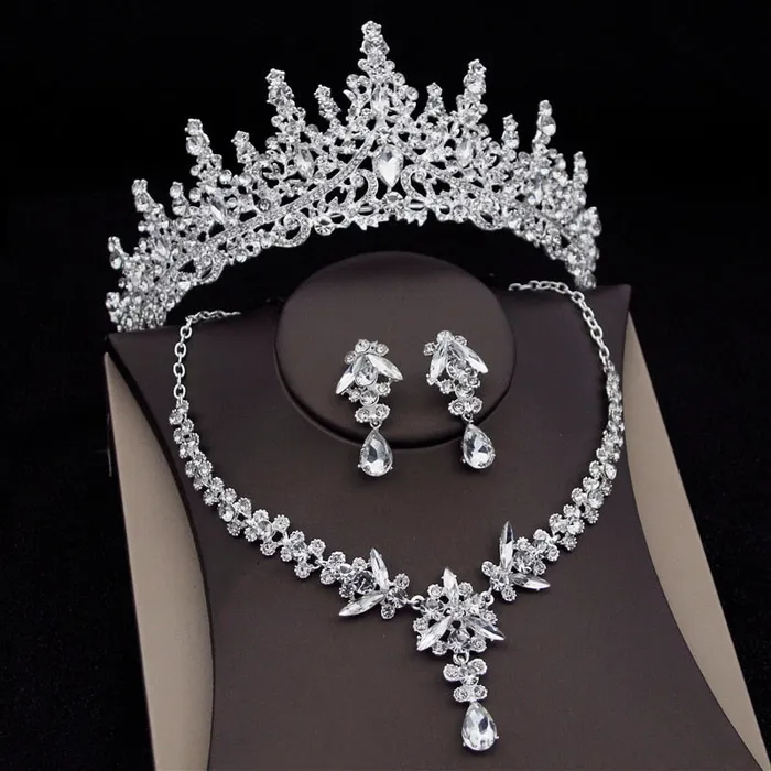 CM Womens Fashion Elegant Royal Queen Bridal Tiara Crown Earrings Necklace Jewelry Sets Divine Inspiration Styles Necklaces