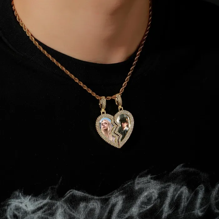 Couple Custom Heart Photo Pendant Necklace VVS Jewelry Necklaces