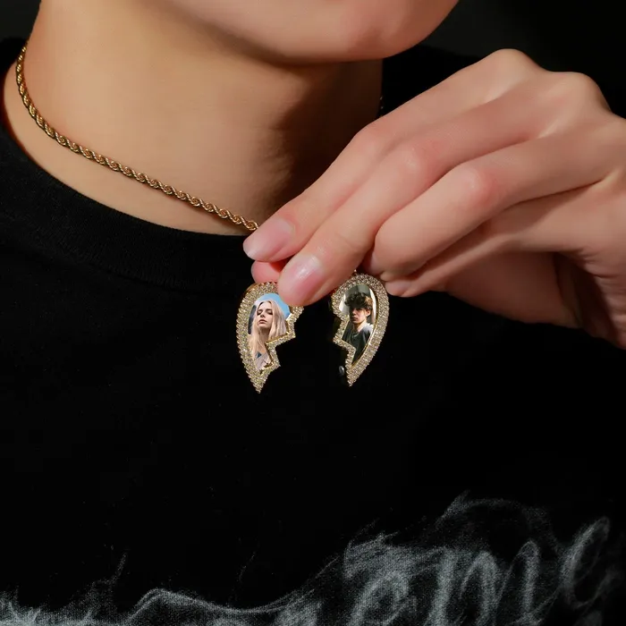 Couple Custom Heart Photo Pendant Necklace VVS Jewelry Necklaces