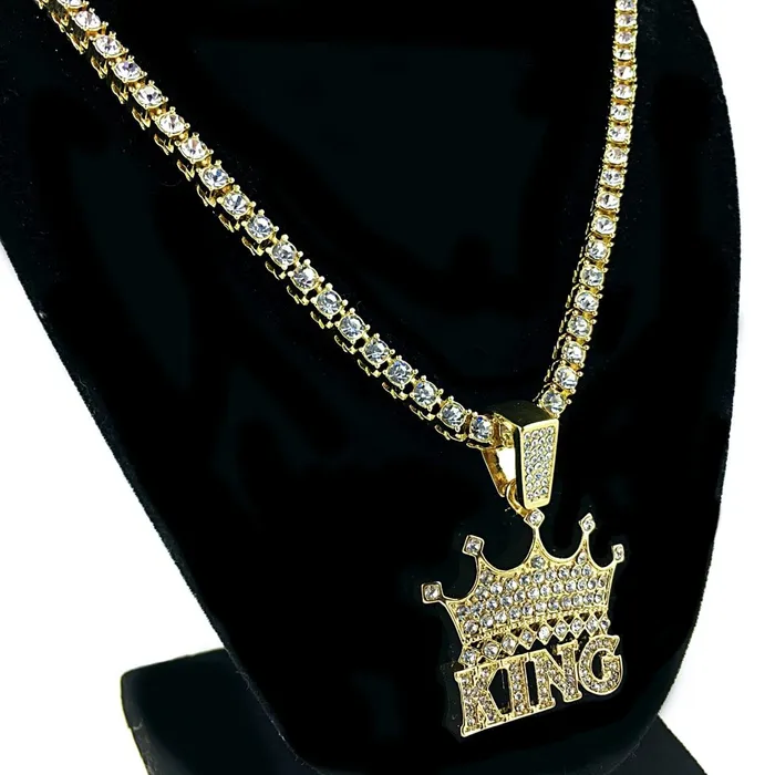 Crown King Iced Pendant Tennis Chain Gold Finish Necklace 24 Bling Cartel Admin Necklaces Crown King Iced Pendant Tennis Chain Gold Finish Necklace 24 Bling Cartel Admin Necklaces