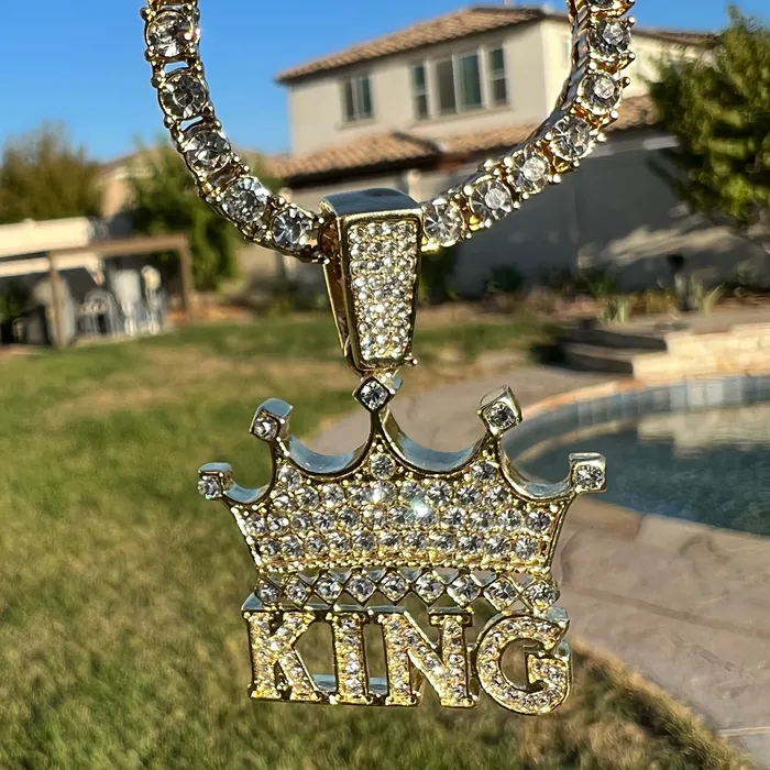 Crown King Iced Pendant Tennis Chain Gold Finish Necklace 24 Bling Cartel Admin Necklaces