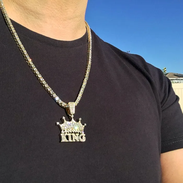 Crown King Iced Pendant Tennis Chain Gold Finish Necklace 24 Bling Cartel Admin Necklaces