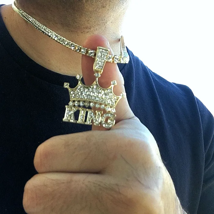 Crown King Iced Pendant Tennis Chain Gold Finish Necklace 24 Bling Cartel Admin Necklaces