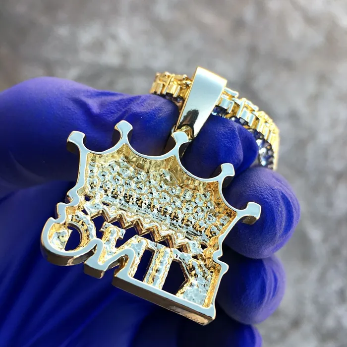 Crown King Iced Pendant Tennis Chain Gold Finish Necklace 24 Bling Cartel Admin Necklaces