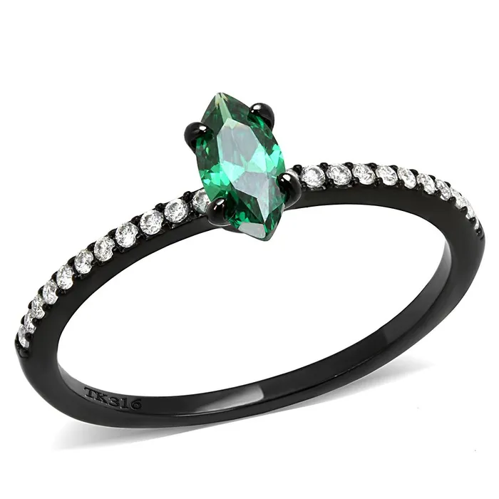 DA033 IP BlackIon Plating Stainless Steel Ring with AAA Grade CZ in Emerald Alamode Rings DA033 IP BlackIon Plating Stainless Steel Ring with AAA Grade CZ in Emerald Alamode Rings