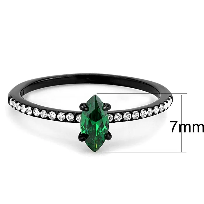 DA033 IP BlackIon Plating Stainless Steel Ring with AAA Grade CZ in Emerald Alamode Rings