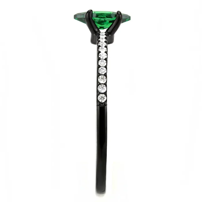 DA033 IP BlackIon Plating Stainless Steel Ring with AAA Grade CZ in Emerald Alamode Rings