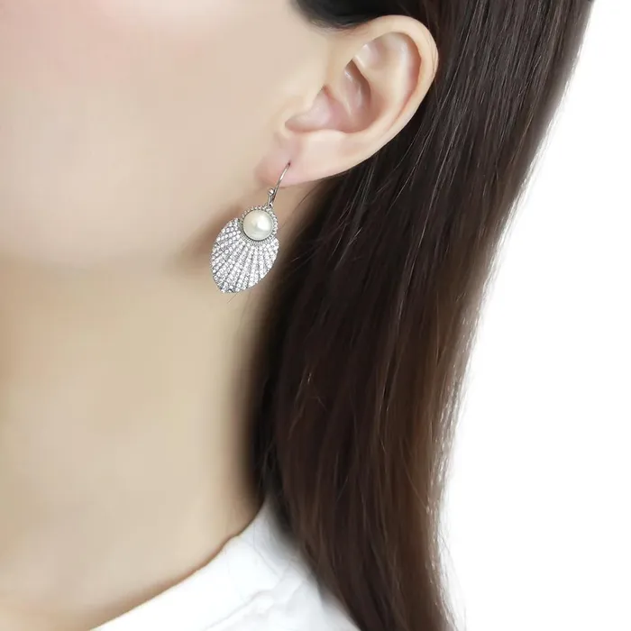 DA330 No Plating Stainless Steel Earrings with Synthetic Pearl in White Alamode Earrings