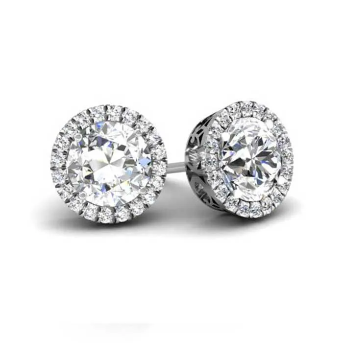 deBebians Earrings Round Forever One Moissanite Round Halo Earrings