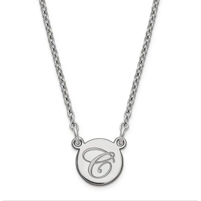 deBebians Necklaces Sterling Silver Tiny Circle Script Initial Pendant