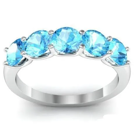 deBebians Rings 150cttw U Prong 5 Stone Aquamarine Band