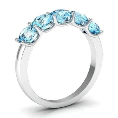 deBebians Rings 150cttw U Prong 5 Stone Aquamarine Band